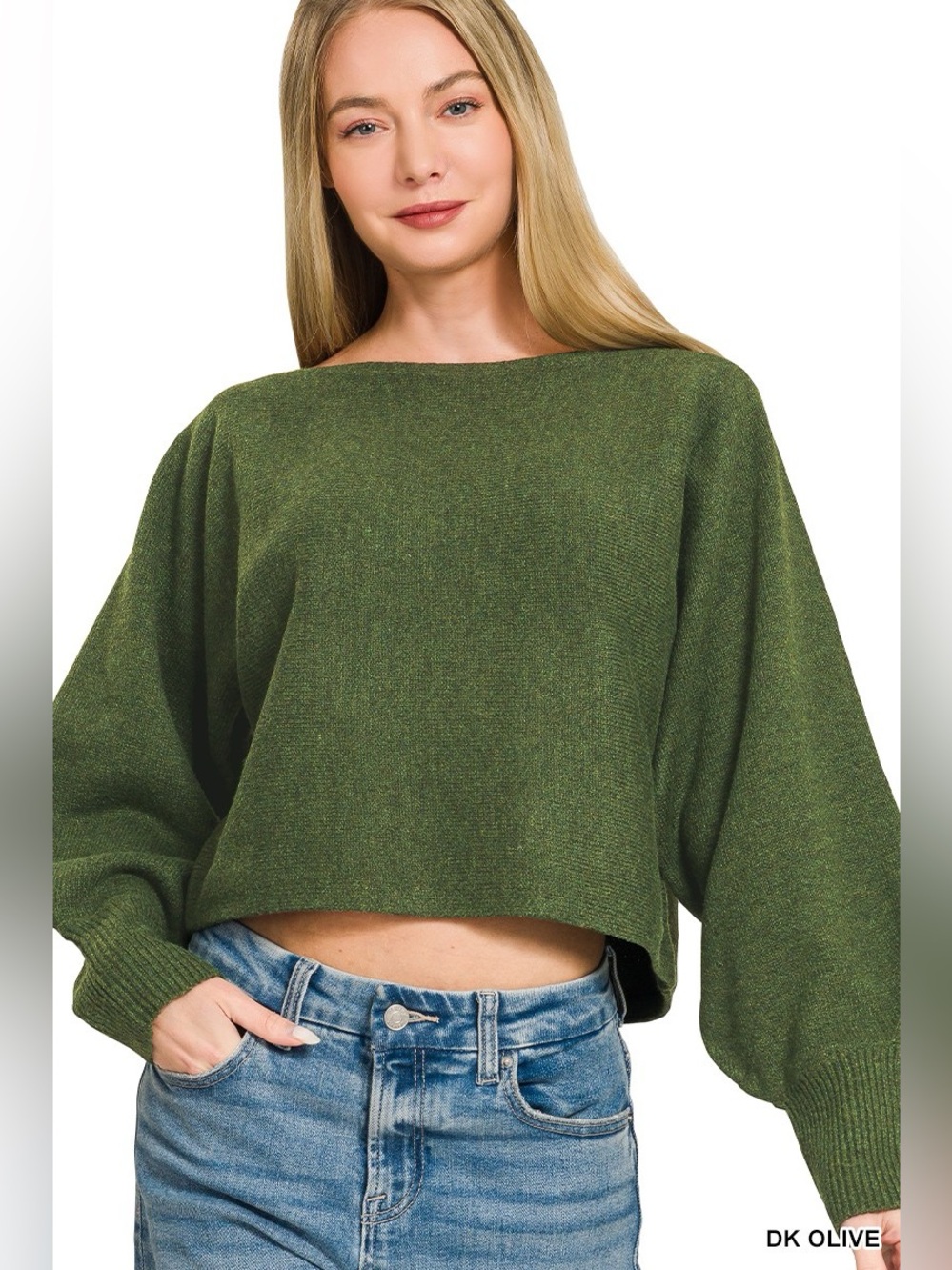 Zenana Boat Neck Balloon Sleeve Sweater - Picture 2 of 9